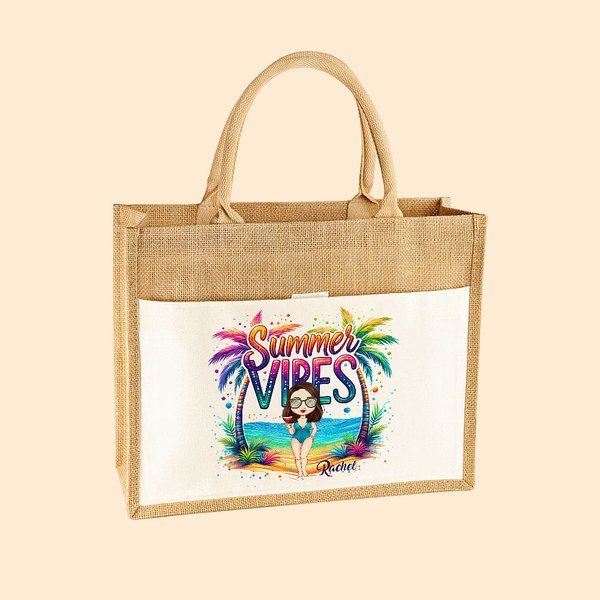 Sac en Toile de Jute Personnalisé avec Personnage et Nom Sac avec Poche en Coton Cadeau de Mariage pour Femme