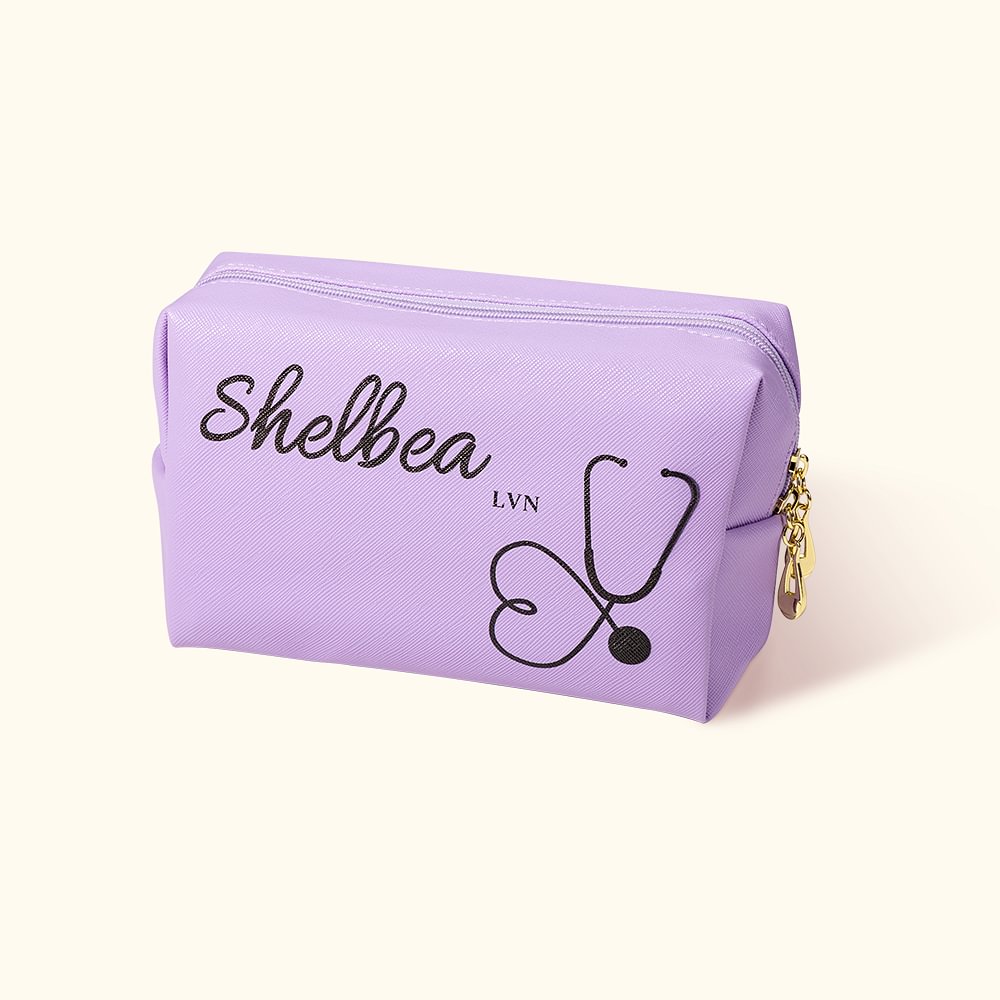 Trousse de Maquillage en Cuir Personnalisée avec Nom et Titre du Poste Motif Stéthoscope Accessoire de Voyage Cadeau pour Infirmière Médecin