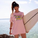 Personalized Summer Vibes Colourful Letter Cartoon 100% Cotton T-shirt with Name Beach Party Vacation Gift for Girls Women