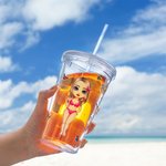 Personalized Cartoon Women Birth Flower 16oz Acrylic Insulated Tumbler with Name Lid and Straw Beach Vacation Wedding Party Gift for Her