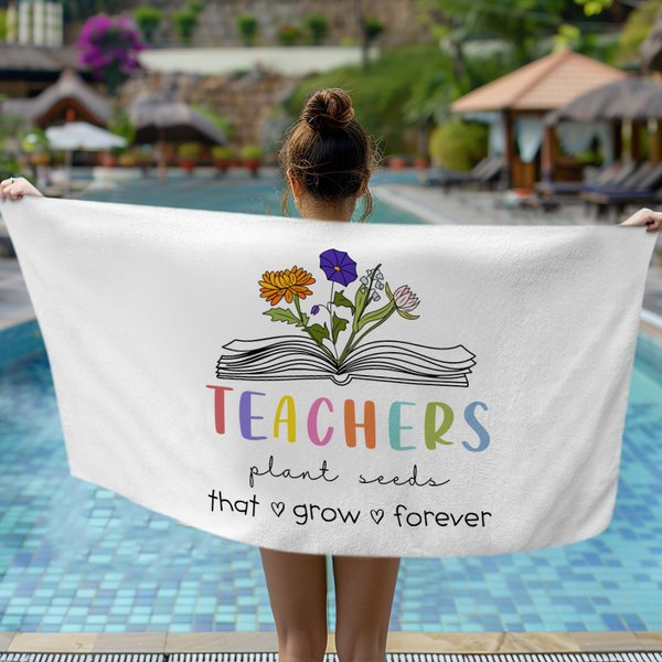 Personalisierte Lehrer Pflanze Samen, die für immer wachsen Strand Handtuch mit 1-6 Geburt Blumen super saugfähig Teacher's Day Anerkennung Geschenk f