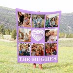 Personalized Family Heart 8 Photos Collage Soft Throw Blanket with Family Name Birthday Home Decoration Gift for Family