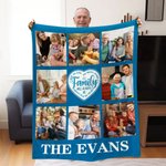 Personalized Family Heart 8 Photos Collage Soft Throw Blanket with Family Name Birthday Home Decoration Gift for Family