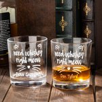 Personalized Need Whisky Right Meow Cute Cat 10oz Old Fashioned Whisky Rocks Glass with Engraved Name Birthday Party Gift for Cat Lovers