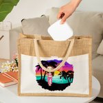 Personalized Summer Vibes Cartoon Character Birth Flower Large Tote Bag with Name and Cotton Pocket Beach Party Favor Gift for Women