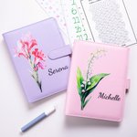 Personalized Multicolour Birth Flower 100 Envelopes Money Saving Challenge A5 Binder with Name Birthday Budget Accessories Gift for Family