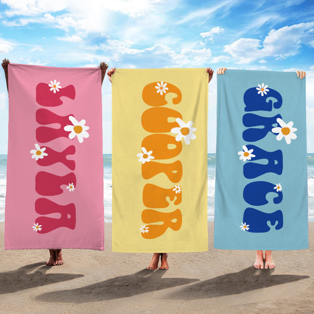 Serviette de Plage Personnalisée avec Nom Serviette Super Douce Absorbante Cadeau de Vacances Fête pour Femme Famille