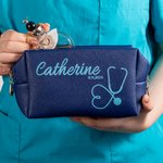 Personalisierte Multicolor Stethoskop Leder Kosmetiktasche mit Namen Portable Reisezubehör Geburtstag Geschenk für Krankenschwester Arzt medizinisches