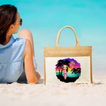 Personalized Summer Vibes Cartoon Character Birth Flower Large Tote Bag with Name and Cotton Pocket Beach Party Favor Gift for Women