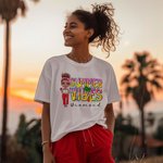 Personalized Summer Vibes Colourful Letter Cartoon 100% Cotton T-shirt with Name Beach Party Vacation Gift for Girls Women