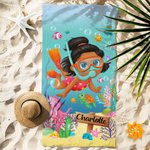 Serviette de Plage Personnalisée avec Nom et Motif Tortue de Mer et Corail Thème Plongée Essentiel Plage Cadeau pour Fille Garçon