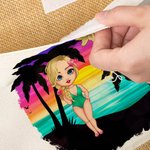 Personalized Summer Vibes Cartoon Character Birth Flower Large Tote Bag with Name and Cotton Pocket Beach Party Favor Gift for Women