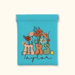 Personalised Retro Wildflower Mrs Coin Earphones Leather Squeeze Pouch Storage Bag with Name Bridal Shower Teacher Appreciation Gift for Women
