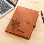 Personalized Bow Birth Flower Bouquet Leather Book Cover with Notebook and Engraved Name Birthday Gift for Artists Painters