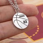 Personalized Engraved Basketball Necklace with Name and Number Birthday Game Day Gift for Basketball Lover