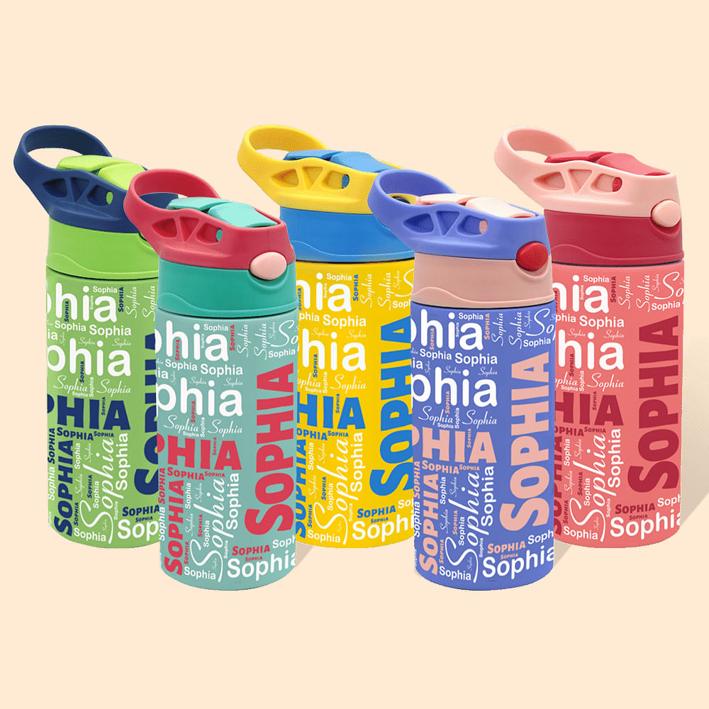 Personalized Colorful 12oz Name Water Bottle with Silicone Straw and ...