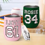 Personalized Multicolour Softball Baseball 12oz Wine Tumbler with Name Number and Lid Birthday Sport Accessories Gift for Softball Baseball Lover