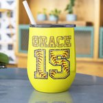 Personalized Multicolour Softball Baseball 12oz Wine Tumbler with Name Number and Lid Birthday Sport Accessories Gift for Softball Baseball Lover