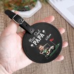 Personalisierte Nice Shot Golf Foto Runde Leder Gepäckanhänger mit Namen und Built-in-Karte Geburtstag Reise Essentials Geschenk für Golf-Liebhaber