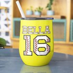 Personalized Multicolour Softball Baseball 12oz Wine Tumbler with Name Number and Lid Birthday Sport Accessories Gift for Softball Baseball Lover