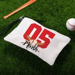 Personalized Baseball Football Baseball Sport Theme Linen Wristlet Makeup Bag with Number and Name Birthday Game Day Gift for Sport Lovers