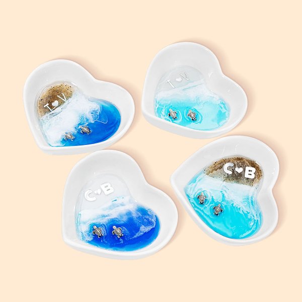 Sea Turtles Beach Heart Ring Dish & Turtle Earrings