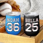 Personalized Multicolour Softball Baseball 12oz Wine Tumbler with Name Number and Lid Birthday Sport Accessories Gift for Softball Baseball Lover