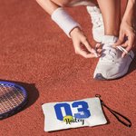 Personalized Baseball Football Baseball Sport Theme Linen Wristlet Makeup Bag with Number and Name Birthday Game Day Gift for Sport Lovers