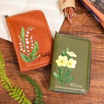 Personalized Watercolour Birth Flower Leather Notebook Organizer with Name and Notebook Travel Accessories Birthday Gift for Travel Lovers