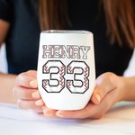 Personalized Multicolour Softball Baseball 12oz Wine Tumbler with Name Number and Lid Birthday Sport Accessories Gift for Softball Baseball Lover
