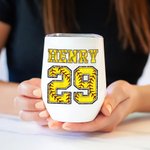 Personalized Multicolour Softball Baseball 12oz Wine Tumbler with Name Number and Lid Birthday Sport Accessories Gift for Softball Baseball Lover