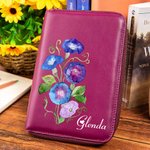 Personalized Watercolour Birth Flower Leather Notebook Organizer with Name and Notebook Travel Accessories Birthday Gift for Travel Lovers