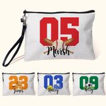 Personalized Baseball Football Baseball Sport Theme Linen Wristlet Makeup Bag with Number and Name Birthday Game Day Gift for Sport Lovers