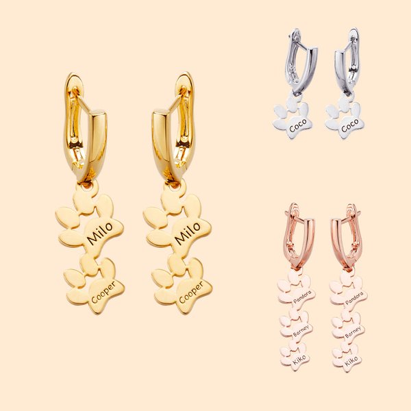 Personalisierte Niedliche Hund Pfotenabdrücke Ohrringe mit Namen Gravur Huggie Hoop Geburtstag Erinnerung Geschenk für Tierliebhaber Damen