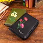 Personalized Watercolour Birth Flower Leather Notebook Organizer with Name and Notebook Travel Accessories Birthday Gift for Travel Lovers