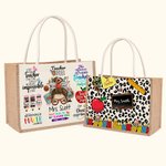 Personalized Cute Cartoon Apple Pencil Jute Tote Bag with Name Teacher's Day Appreciation Gift for Teacher