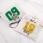 Personalized Baseball Football Baseball Sport Theme Linen Wristlet Makeup Bag with Number and Name Birthday Game Day Gift for Sport Lovers