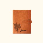 Personalized Bow Birth Flower Bouquet Leather Book Cover with Notebook and Engraved Name Birthday Gift for Artists Painters