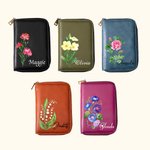 Personalized Watercolour Birth Flower Leather Notebook Organizer with Name and Notebook Travel Accessories Birthday Gift for Travel Lovers