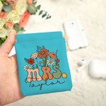 Personalised Retro Wildflower Mrs Coin Earphones Leather Squeeze Pouch Storage Bag with Name Bridal Shower Teacher Appreciation Gift for Women