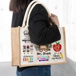 Personalized Cute Cartoon Apple Pencil Jute Tote Bag with Name Teacher's Day Appreciation Gift for Teacher