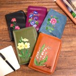 Personalized Watercolour Birth Flower Leather Notebook Organizer with Name and Notebook Travel Accessories Birthday Gift for Travel Lovers