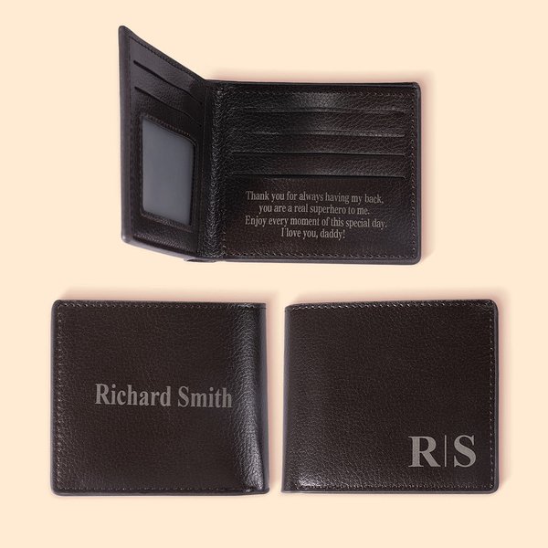 Billetera de piel plegable personalizada para hombre con iniciales y nombre grabados Día del Padre Aniversario Cumpleaños Regalo para él