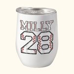 Personalized Multicolour Softball Baseball 12oz Wine Tumbler with Name Number and Lid Birthday Sport Accessories Gift for Softball Baseball Lover
