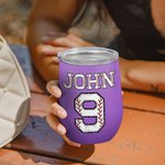 Personalized Multicolour Softball Baseball 12oz Wine Tumbler with Name Number and Lid Birthday Sport Accessories Gift for Softball Baseball Lover