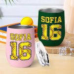 Personalized Multicolour Softball Baseball 12oz Wine Tumbler with Name Number and Lid Birthday Sport Accessories Gift for Softball Baseball Lover