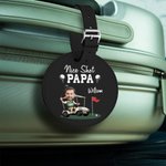 Personalisierte Nice Shot Golf Foto Runde Leder Gepäckanhänger mit Namen und Built-in-Karte Geburtstag Reise Essentials Geschenk für Golf-Liebhaber