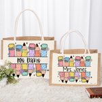 Personalized Cute Cartoon Apple Pencil Jute Tote Bag with Name Teacher's Day Appreciation Gift for Teacher