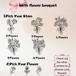 Personalized Bow Birth Flower Bouquet Leather Book Cover with Notebook and Engraved Name Birthday Gift for Artists Painters