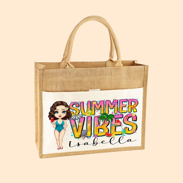Sac Cabas en Toile de Jute Personnalisé avec Nom et Personnage Cadeau Anniversaire pour Femme